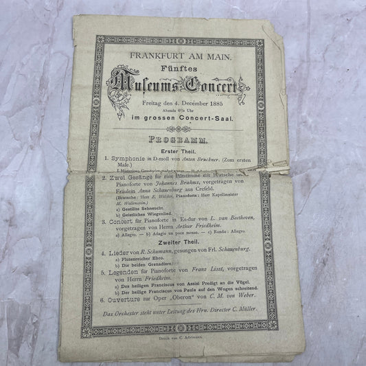 1885 Frankfurt Am Main Muleums Classical Music German Concert Program D22