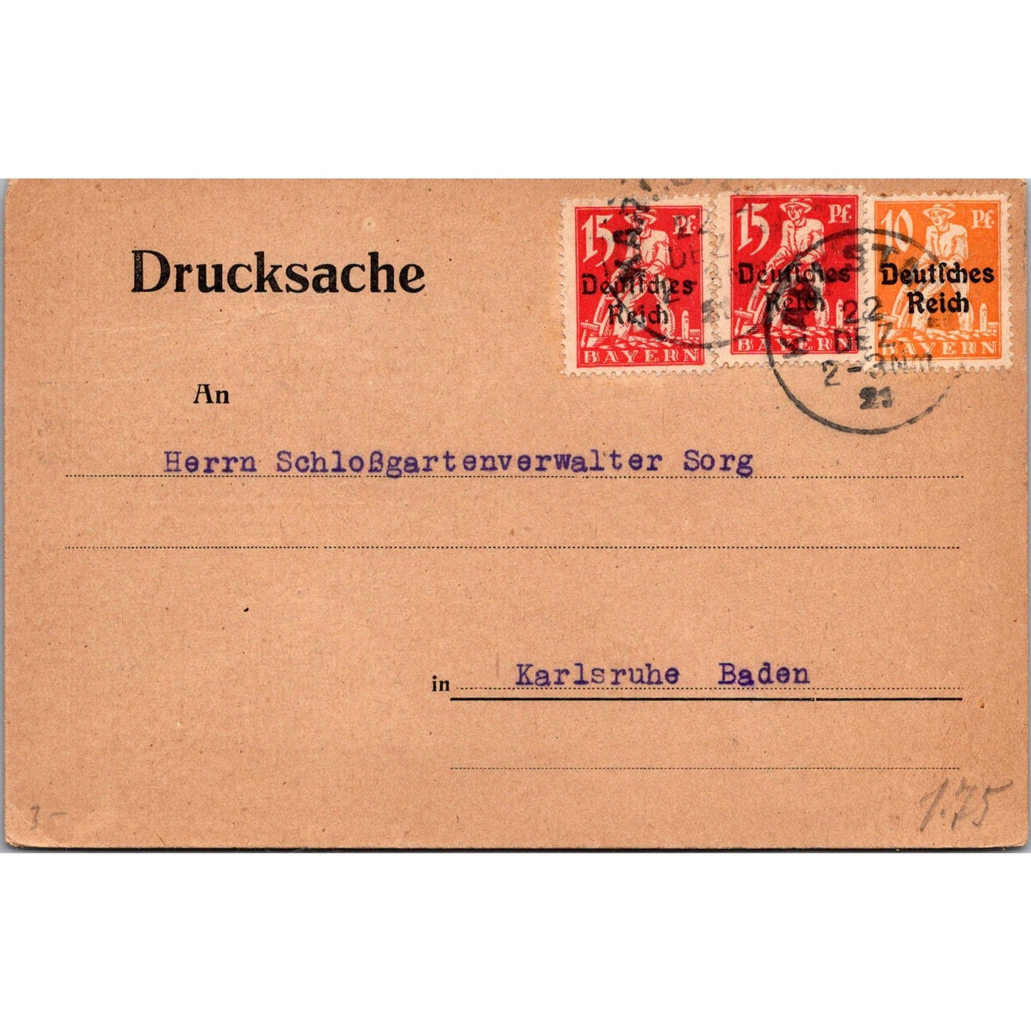 B. Müllerklein Nurseries Karlsruhe Baden 1922 German Reich Postcard TE2-GRP