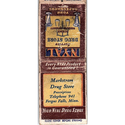 Markstrom Drug Store Fergus Falls MN Nyal Vintage Matchbook Cover SC7-Y9