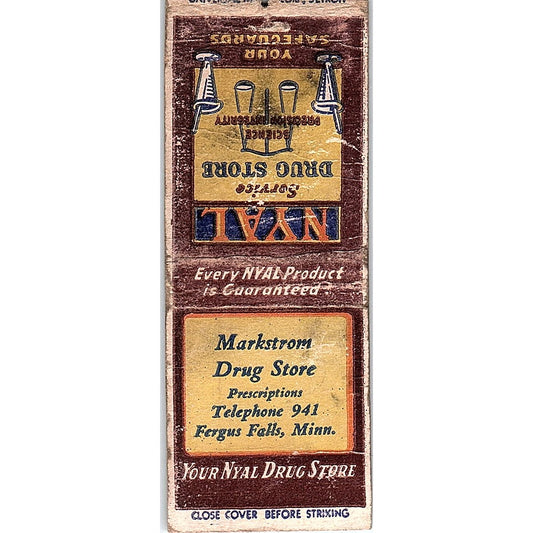Markstrom Drug Store Fergus Falls MN Nyal Vintage Matchbook Cover SC7-Y9