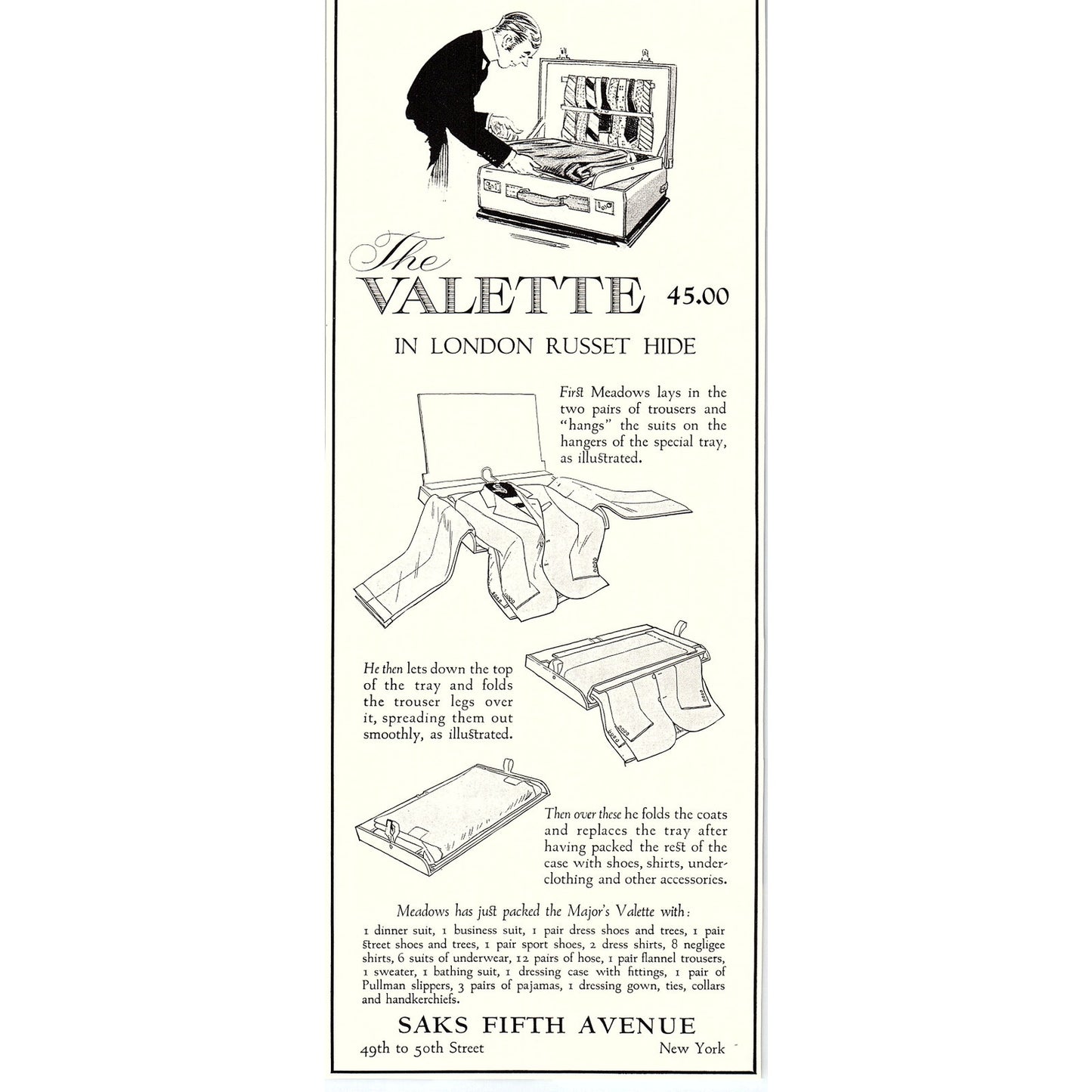 The Valette Travel Trunk London Russet Hide Saks Fifth Avenue NY 1935 Ad V1-5