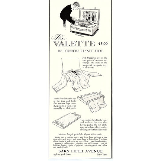 The Valette Travel Trunk London Russet Hide Saks Fifth Avenue NY 1935 Ad V1-5