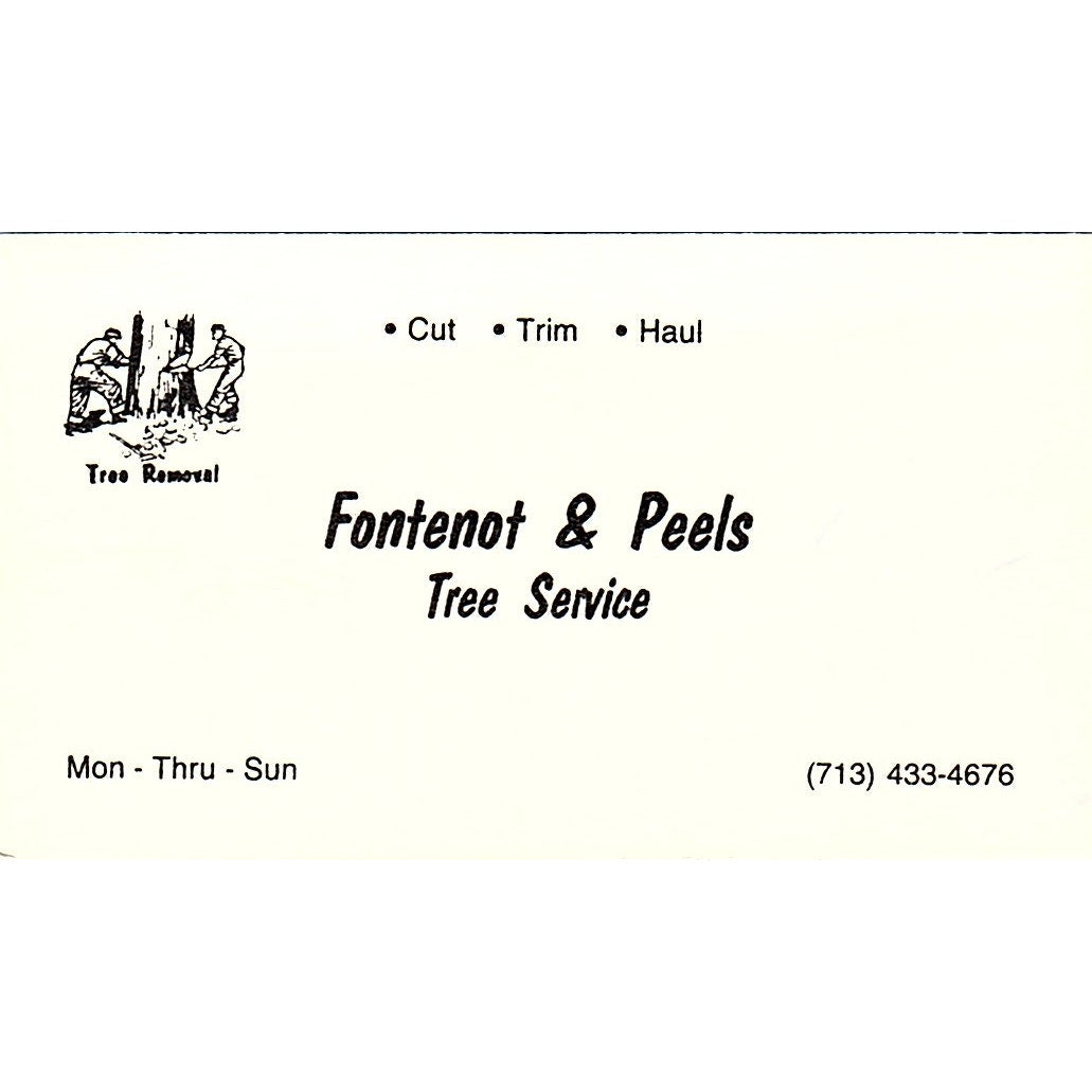 Fontenot & Peels Tree Service Houston Vintage Business Card SC9-B6