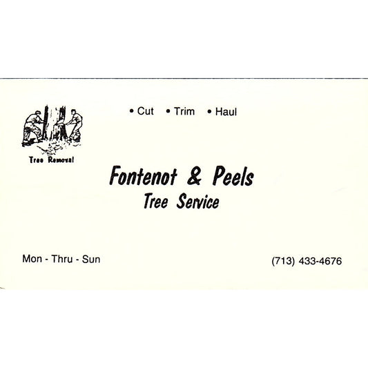 Fontenot & Peels Tree Service Houston Vintage Business Card SC9-B6