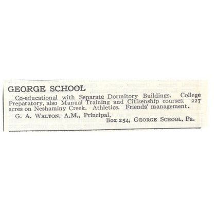 George School G.A. Walton PA c1918 Original Magazine Advertisement AE5-SA9