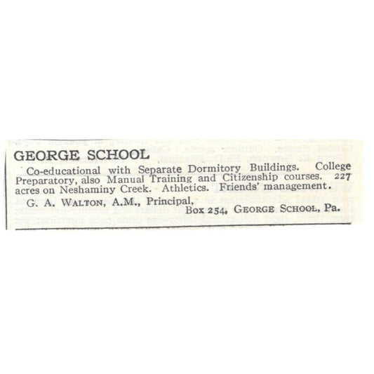George School G.A. Walton PA c1918 Original Magazine Advertisement AE5-SA9