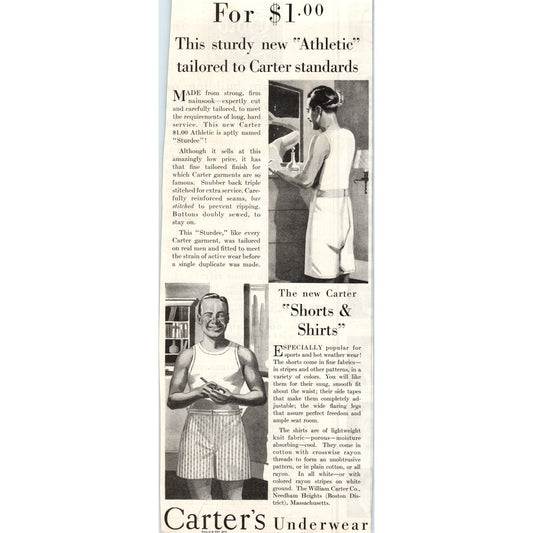 Carter's Underwear William Carter Co Needham Heights MA 1928 Advertisement FL6-8