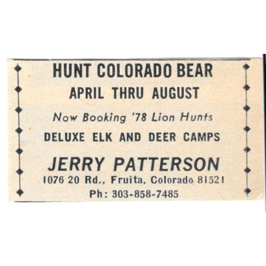 Jerry Patterson Hunt Colorado Bear Fruita Colorado 1977 Ad AF6-S3