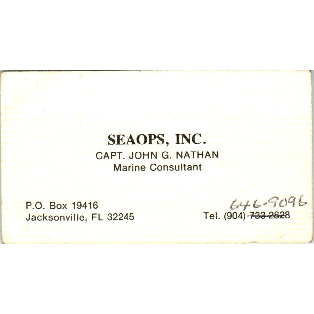 Seaops Inc Capt John G. Nathan Jacksonville FL Vintage Business Card SD8-B19
