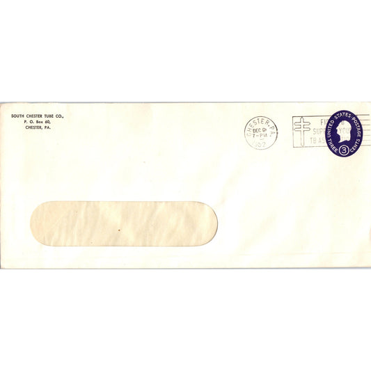 1952 South Chester Tube Co Chester PA Postal Cover Envelope TH9-L1