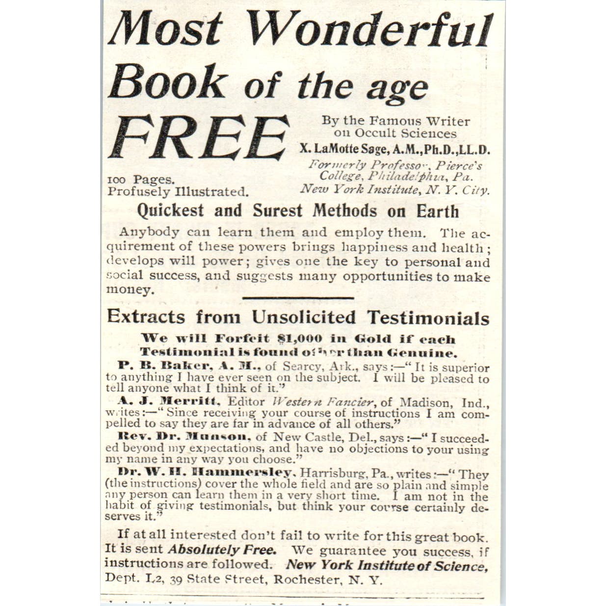 X LaMotte Sage Occult Science Books c1905 Original Magazine Advertisement AE7-A3