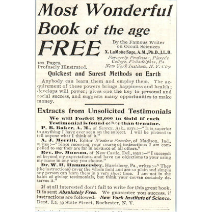 X LaMotte Sage Occult Science Books c1905 Original Magazine Advertisement AE7-A3