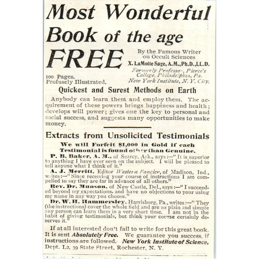 X LaMotte Sage Occult Science Books c1905 Original Magazine Advertisement AE7-A3