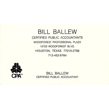 Bill Ballew CPA Houston Vintage Business Card SD9-B1
