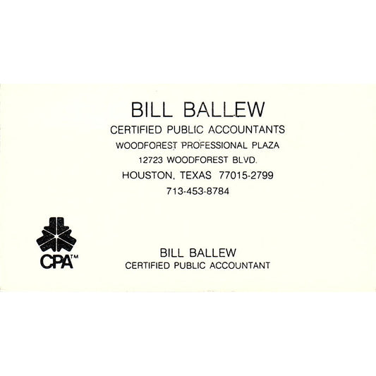 Bill Ballew CPA Houston Vintage Business Card SD9-B1