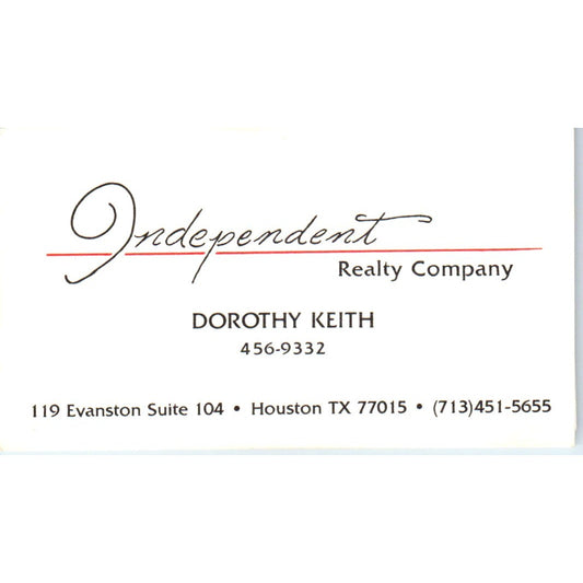 Dorothy Keith Independent Realty Co Houston TX Vintage Business Card SD8-B2