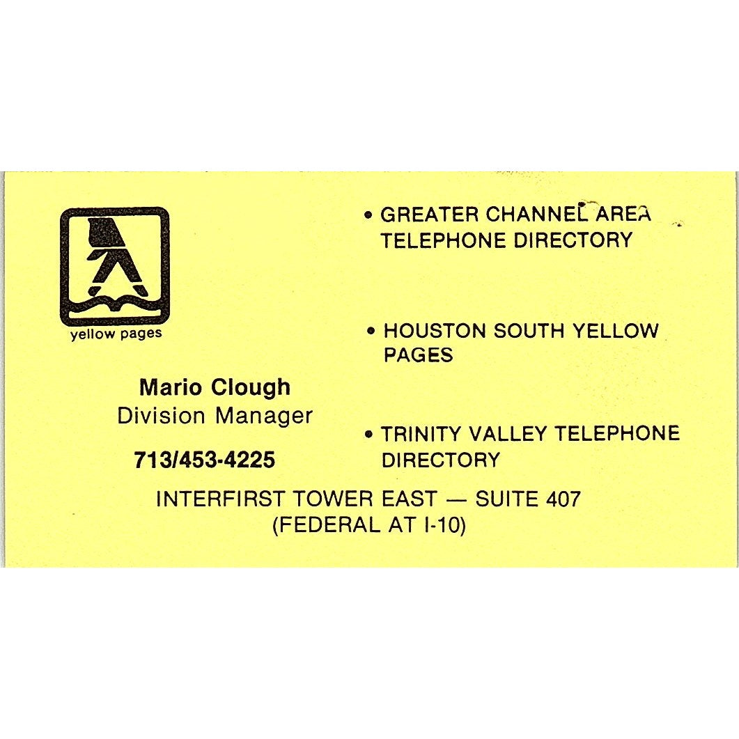 Mario Clough Houston TX Yellow Pages Rep Vintage Business Card SE3-B16