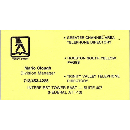 Mario Clough Houston TX Yellow Pages Rep Vintage Business Card SE3-B16