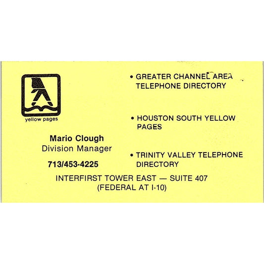Mario Clough Houston TX Yellow Pages Rep Vintage Business Card SE3-B16