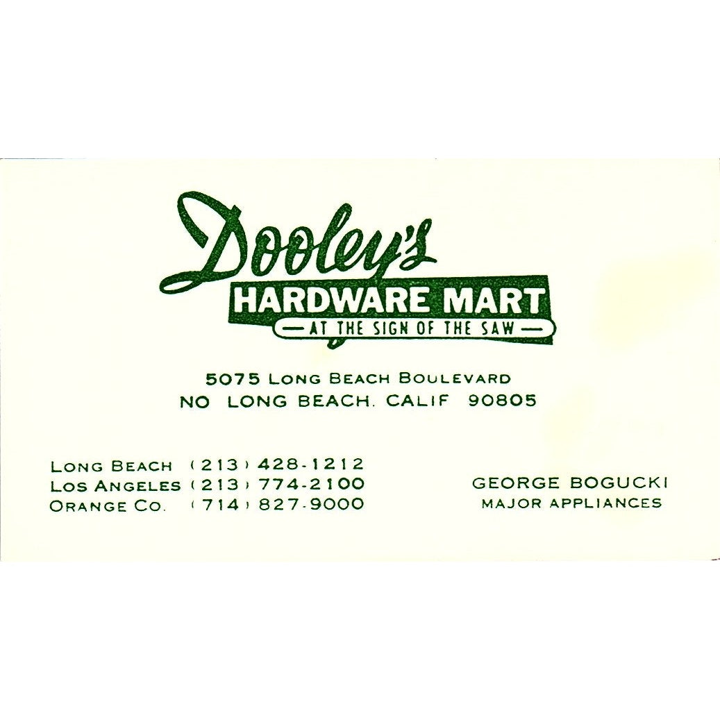 Dooley's Hardware Mart George Bogucki Long Beach CA Vintage Business Card SB4-B8