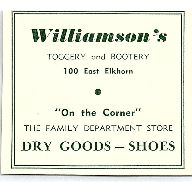 Williamson's Toggery & Bootery, Western Brands 1957 Estes Park CO Ad AG4-S10