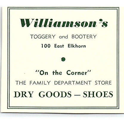 Williamson's Toggery & Bootery, Western Brands 1957 Estes Park CO Ad AG4-S10
