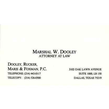 Marshal W Dooley, Rucker, Maris & Foxman Dallas Vintage Business Card SC9-B1