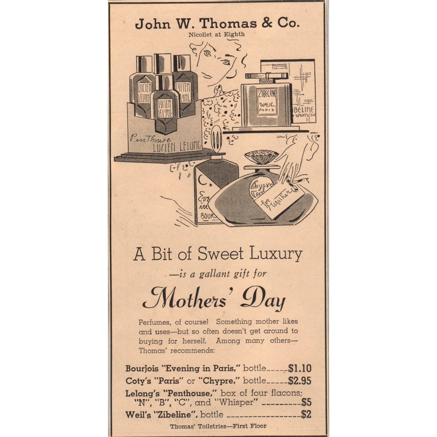 John W. Thomas & Co Mother's Day 4x8" 1935 Minneapolis Journal Advertisement D10