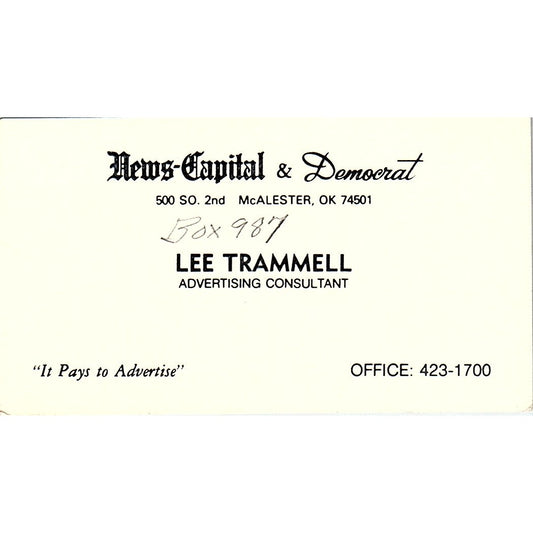 Lee Trammell News-Capital & Democrat McAlester OK Vintage Business Card SE3-B16