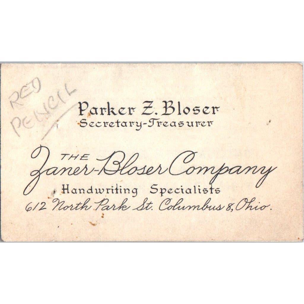 Parker Z. Bloser Zaner-Bloser Company Handwriting Columbus OH Business Card AE2