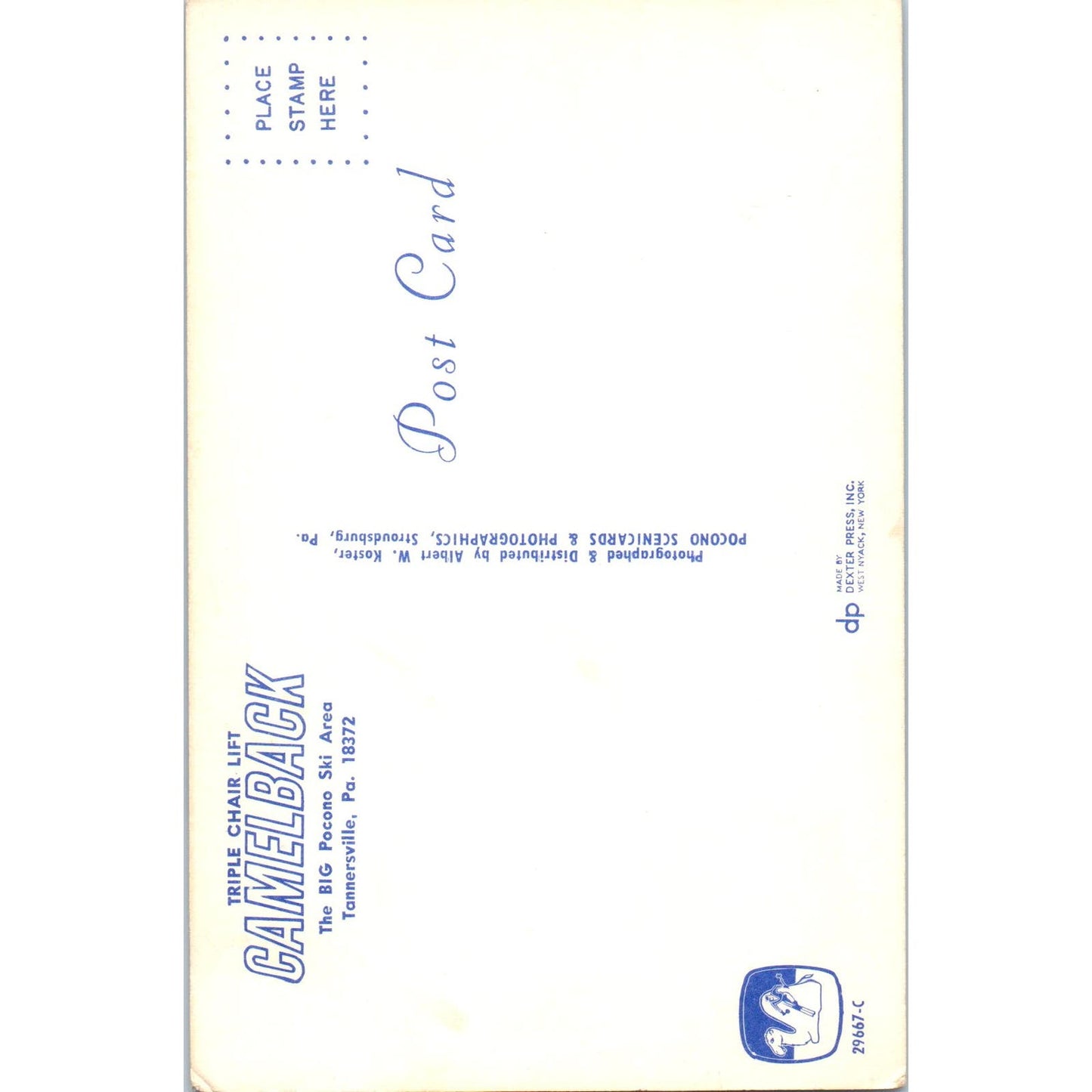 Camelback Triple Chair Lift Big Pocono Ski Area Tannersville PA Postcard PD4