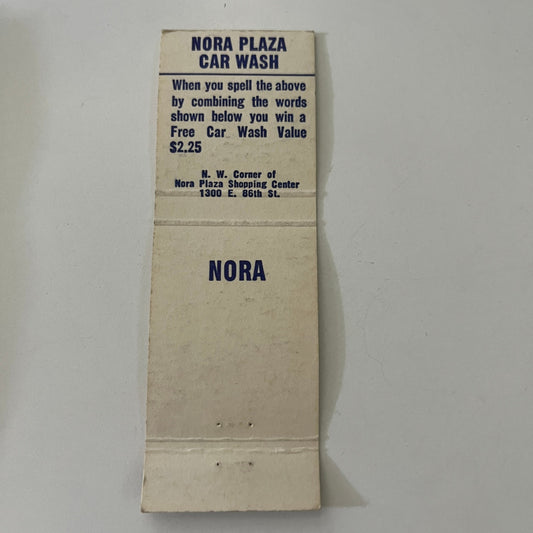 Nora Plaza Car Wash Indianapolis IN Vintage Matchbook Cover MB8-6