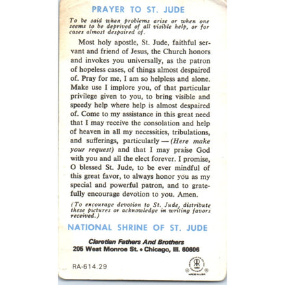 Prayer to St Jude National Shrine of St Jude Chicago Vintage Card TH2-PC1