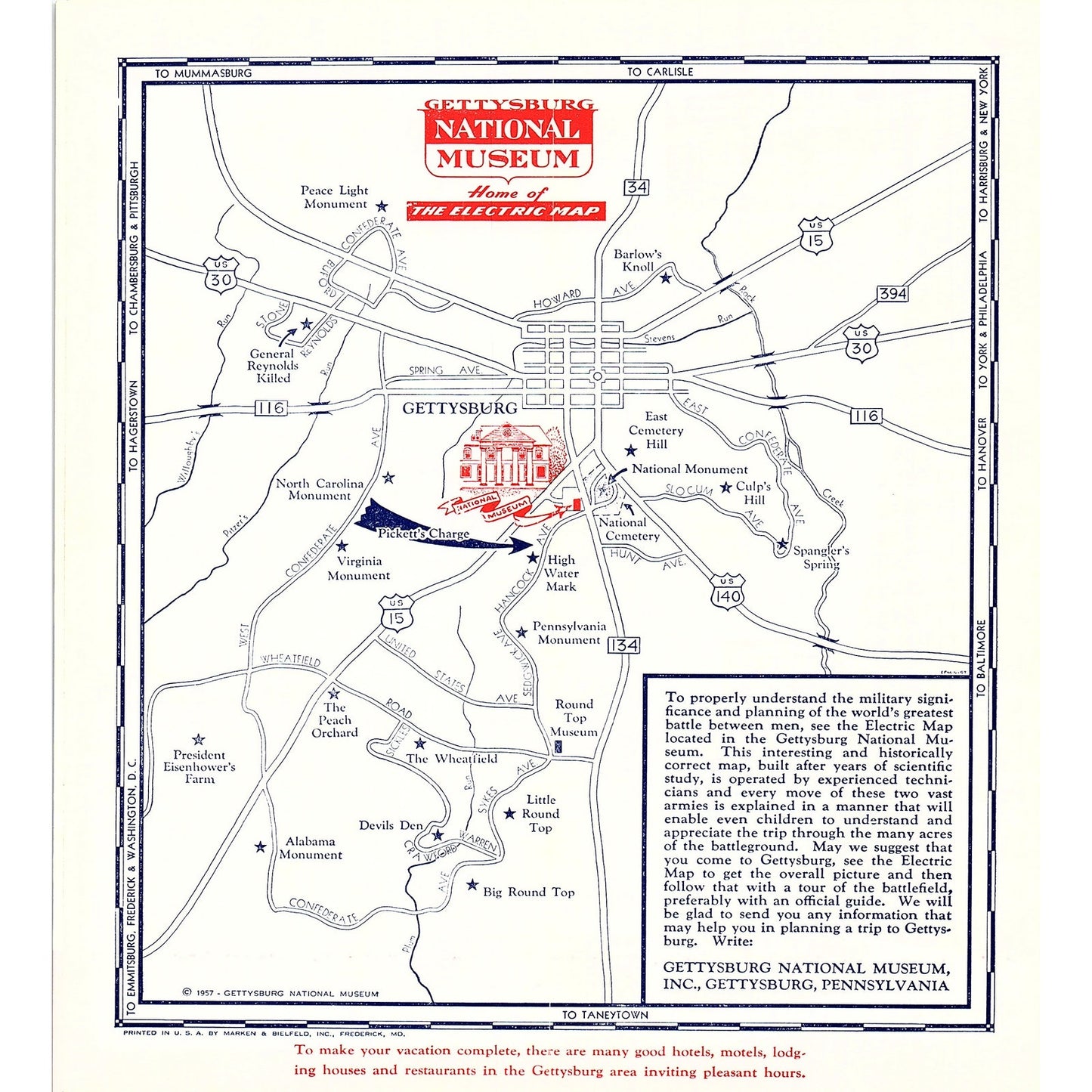 Gettysburg National Museum New Electric Map PA Vintage Travel Brochure TH2-TB5