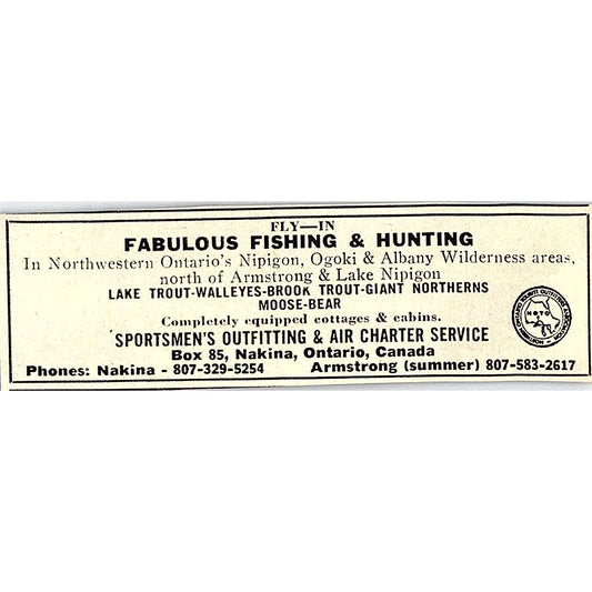Fly-In Fishing Sportsmens Outfitting & Air Charger Nakina Ontario 1977 Ad AF6-M1