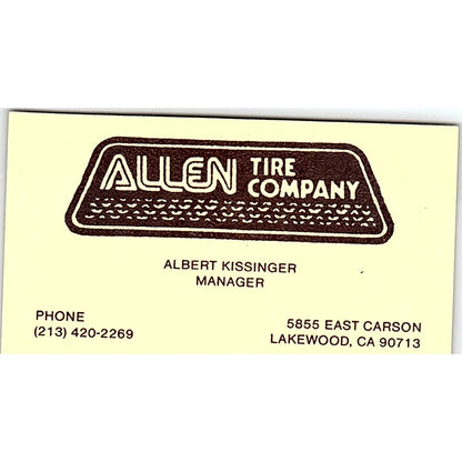 Albert Kissinger Allen Tire Company Lakewood CA Vintage Business Card SE3-B14