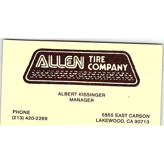 Albert Kissinger Allen Tire Company Lakewood CA Vintage Business Card SE3-B14