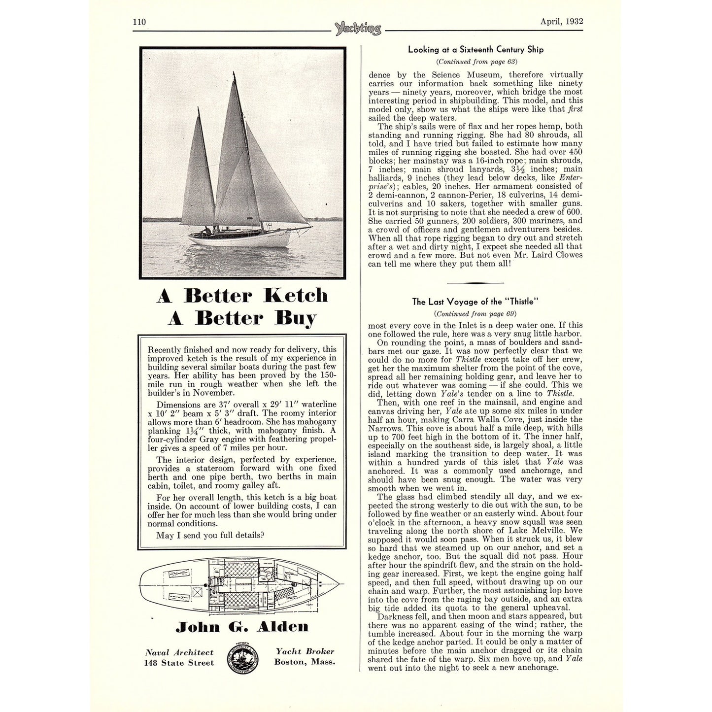 Gloucester Cruisers Staples, Johnson & Co Biddeford ME John G Alden 1932 Ad V1-4