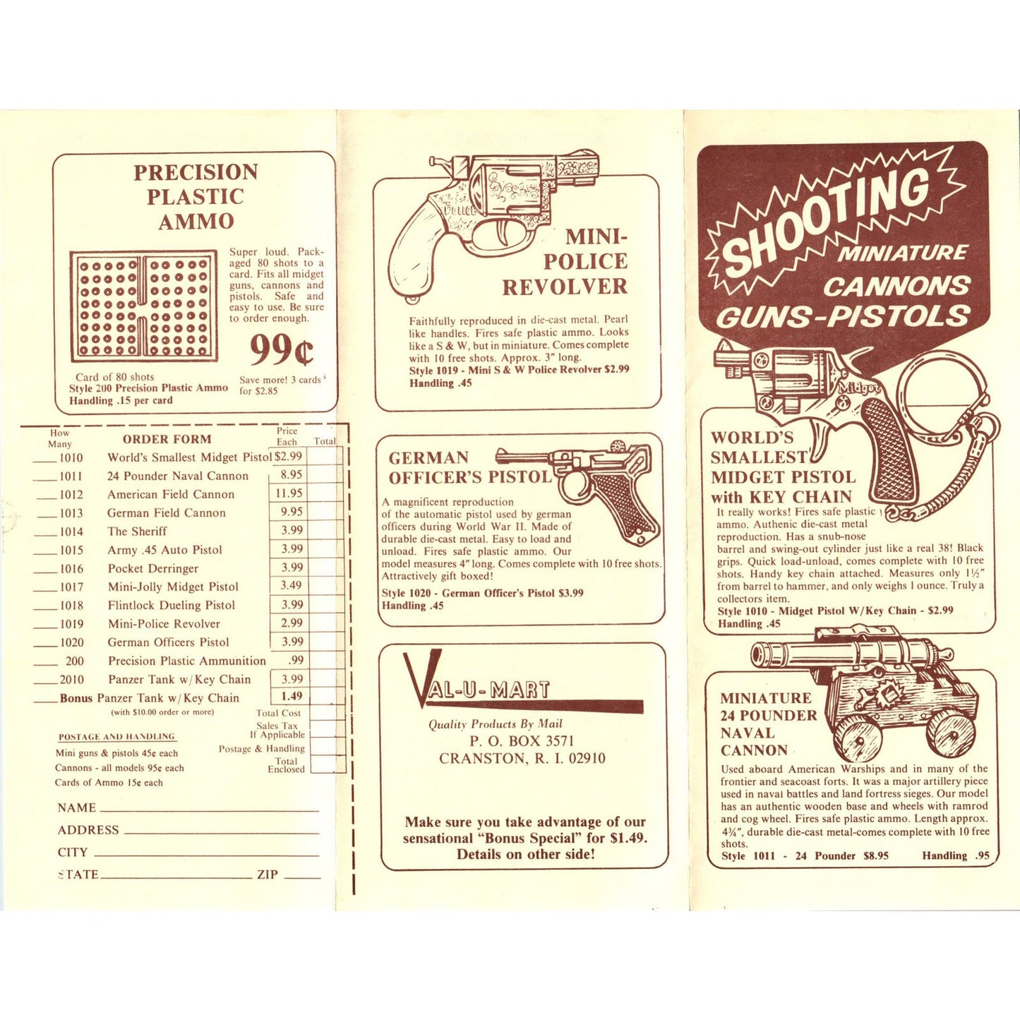 1977 Valu-Mart Mail Order Miniature Toy Shooting Guns and Cannons AE2