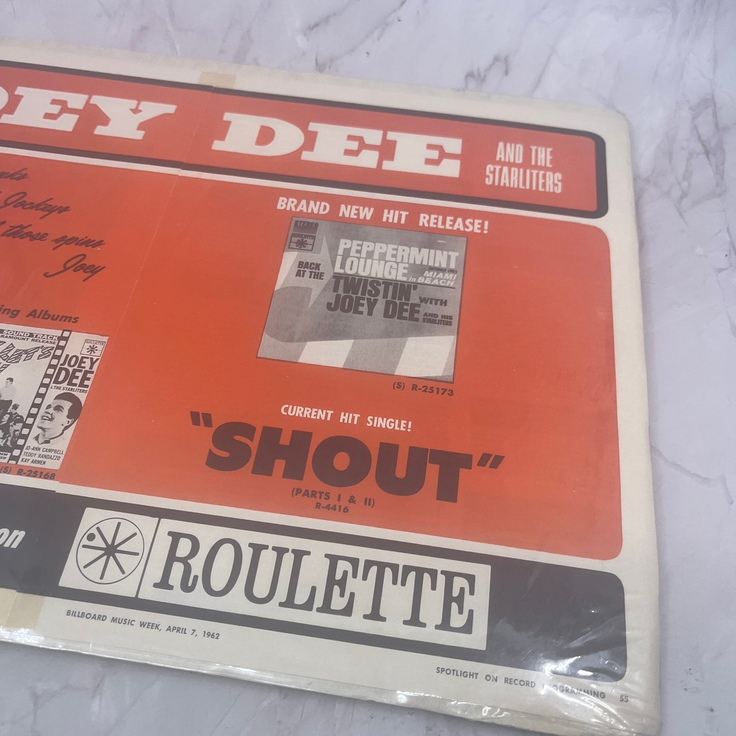 1962 Joey Dee & the Starliters Peppermint Lounge Shout Ad Roulette Records V14-8