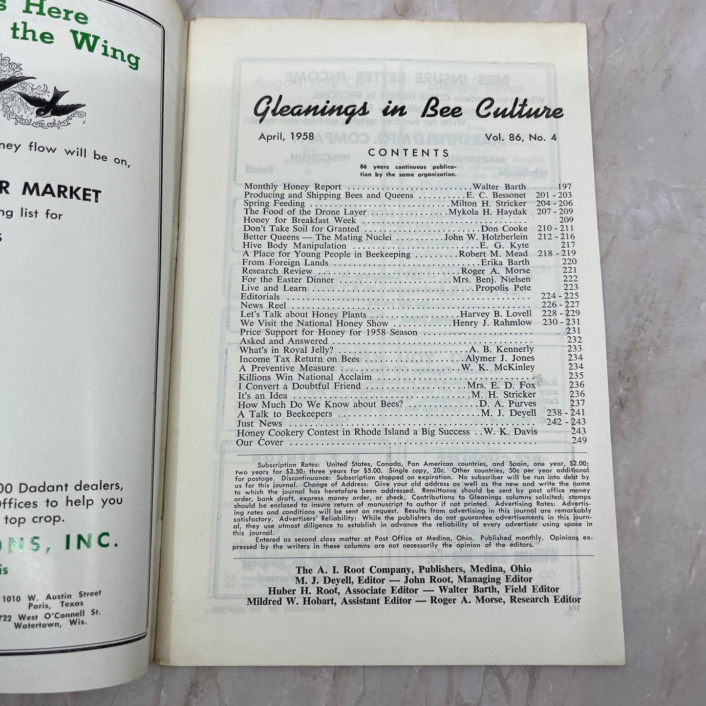 1958 Apr Gleanings in Bee Culture Beekeeping Magazine A.I. Root Co Medina OH TD5