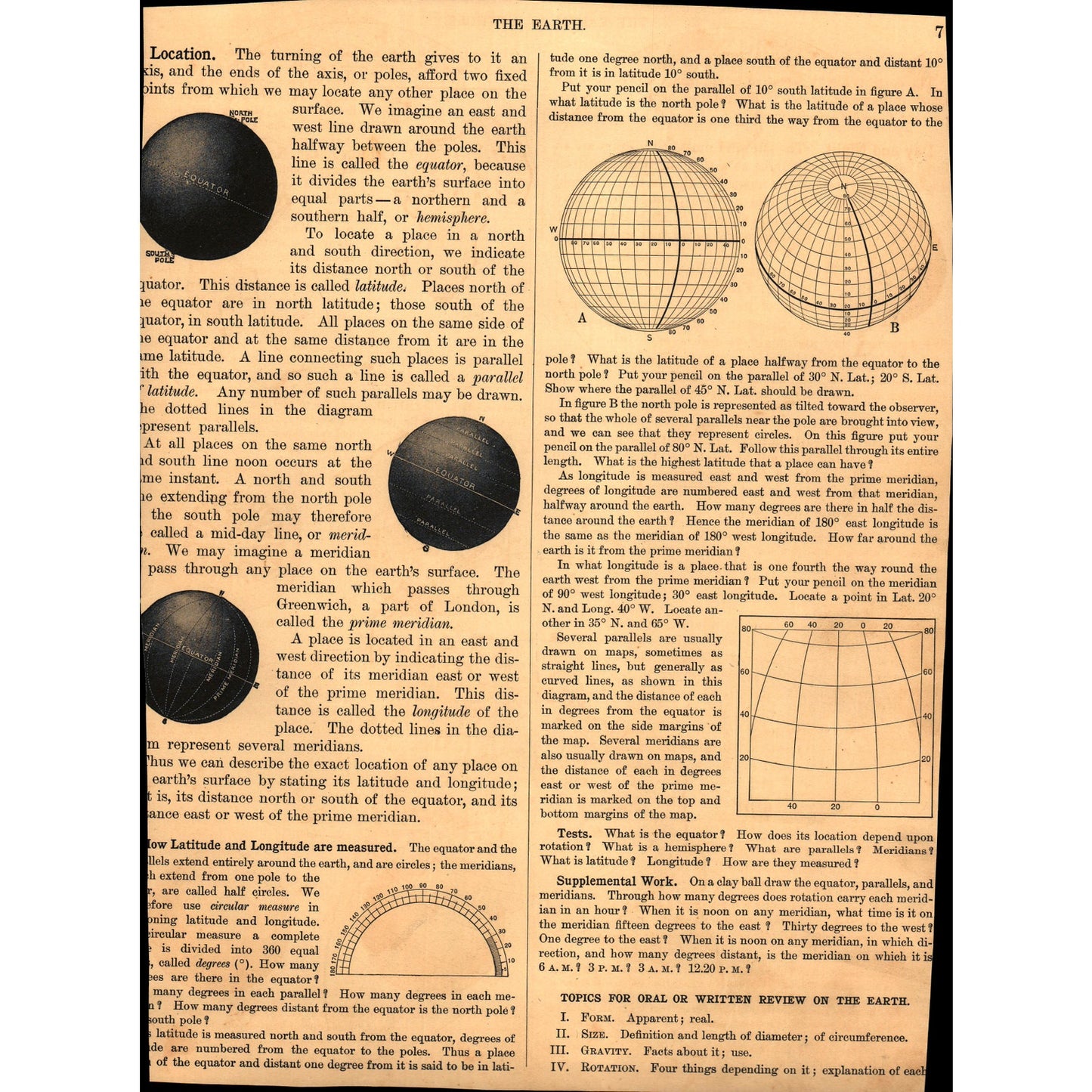 World Map Polar & Hemisphere Top Down View 1901 Map 8x11 V14-1