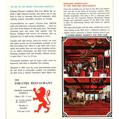 The Red Lion Motor Inn Victoria BC 1960s Travel Brochure TH2-TB4