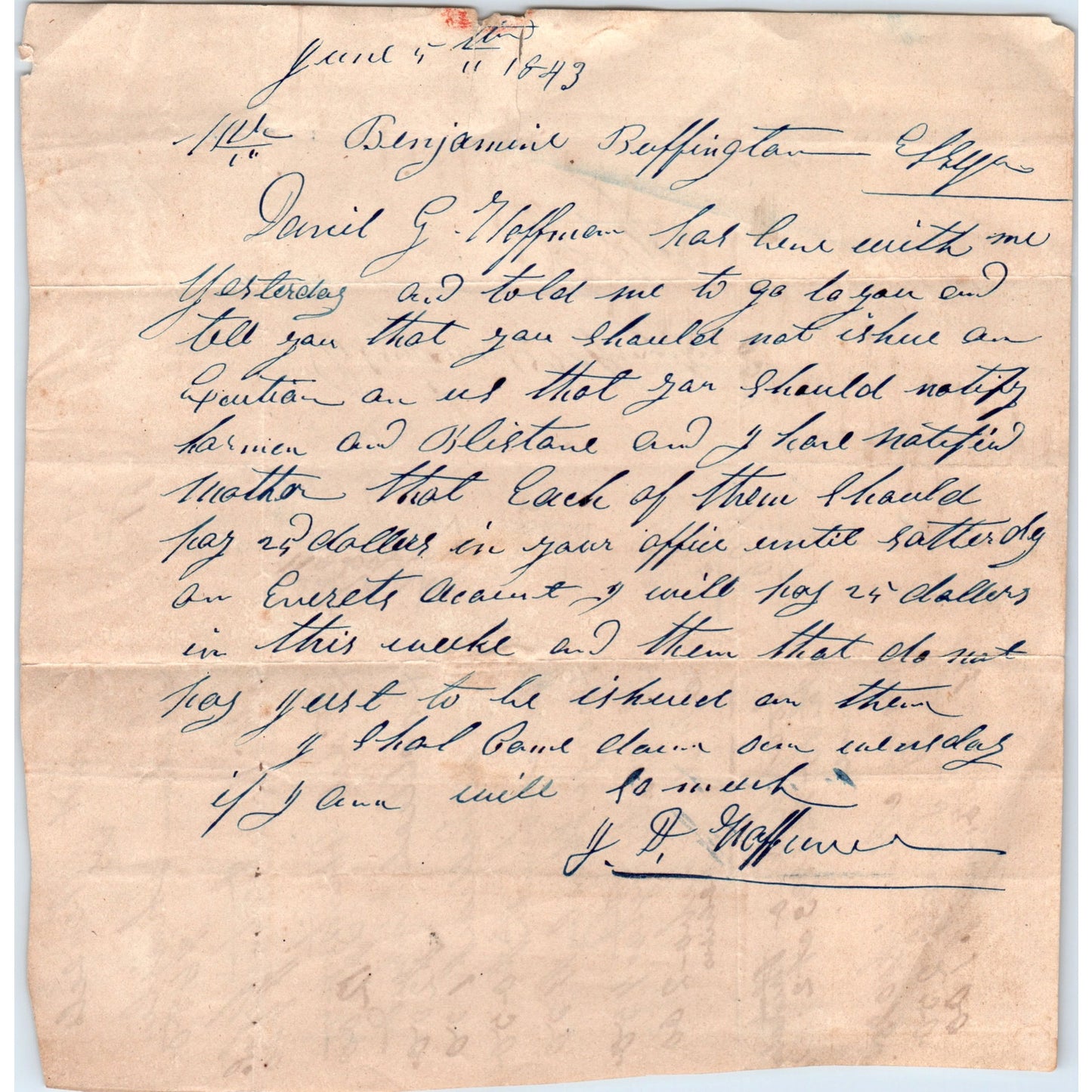 1843 Original Handwritten Letter to Benjamin Buffington D21