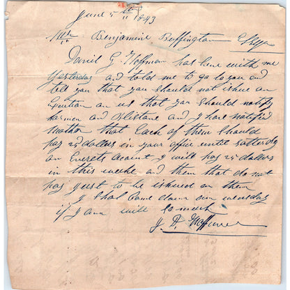 1843 Original Handwritten Letter to Benjamin Buffington D21