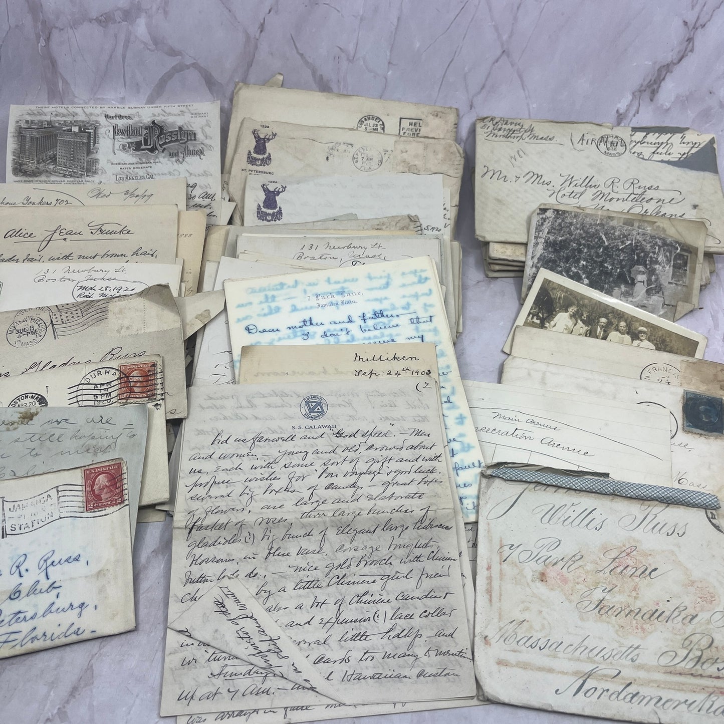 1870-1920s Genealogy Lot Willis R. Russ, Gladys Russ Boston Family Letters TH2
