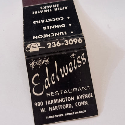 Edelweiss Restaurant 980 Farmington Ave West Hartford Matchbook Cover TB6-MB1-10