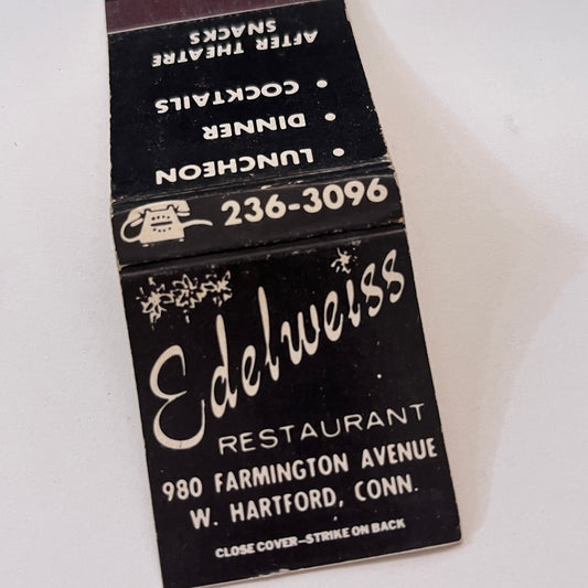 Edelweiss Restaurant 980 Farmington Ave West Hartford Matchbook Cover TB6-MB1-10