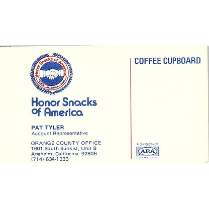 Pat Tyler Honor Snacks of America Anaheim Vintage Business Card SD9-B10