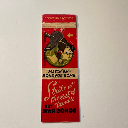 WWII Anti-Hitler Spot Striker Kerry Bros Tire Hartford Matchbook Cover MB116-6